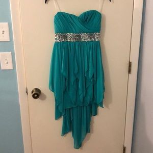 Teal strapless homecoming/prom high-low dress